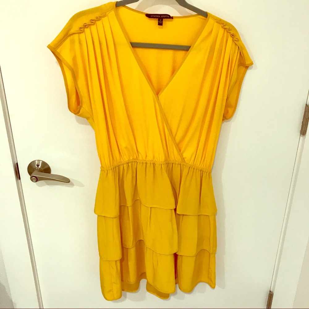 Cynthia Steffe Yellow Gold Ruffle Dress